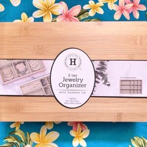 Heritage Living stackable jewelry organizer trays with bamboo lid